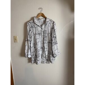 habitat clothing for women Rayon Blend Button Up Shirt Blouse Abstract Lagenlook